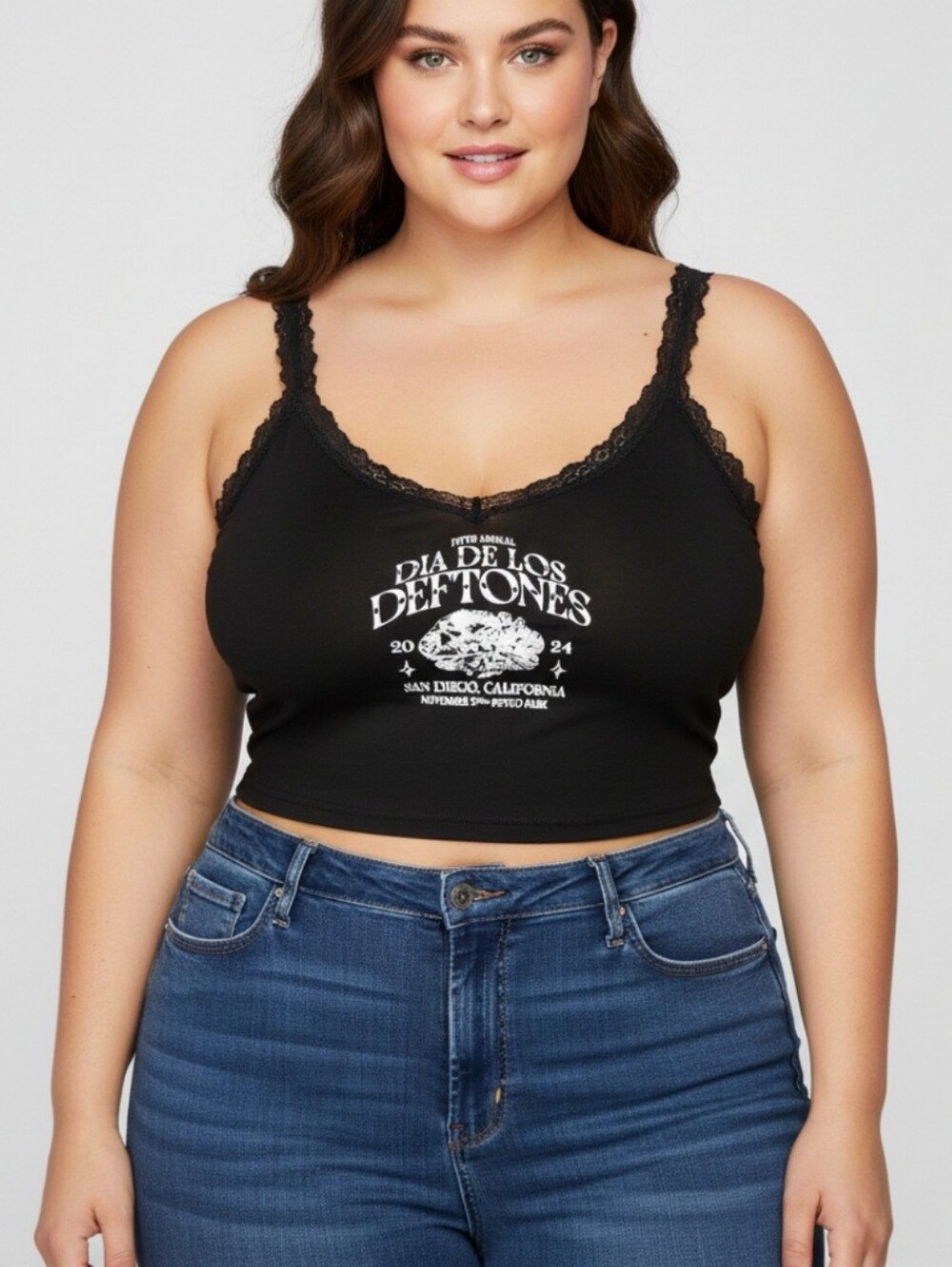 DDL Deftones Goth W/ Lace Trim Black Graphic Plus Size Tank NWOT